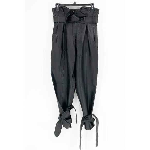 ATTICO Women's Leather Paper Bag Pants IT 40 US Small Black Tie Cuff Belted NWT - Picture 4 of 14